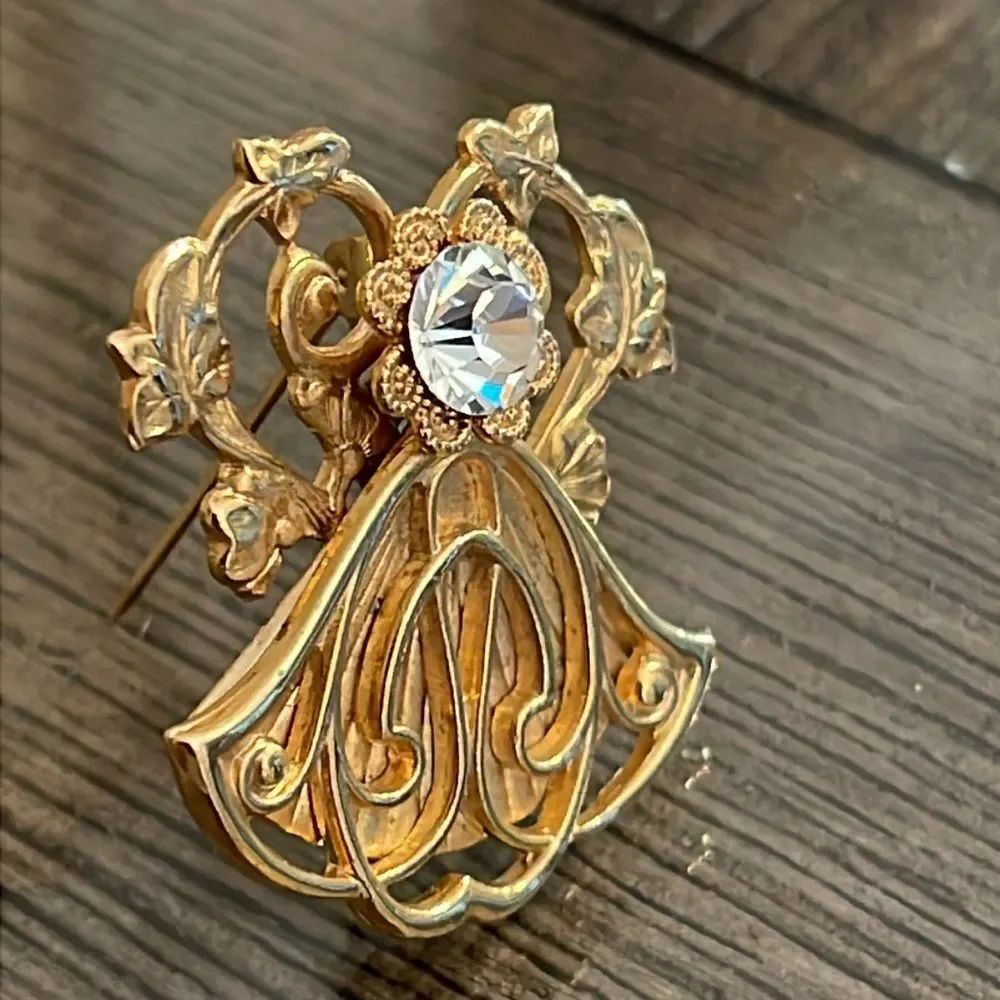 Vintage “Jane” Davis 1998 AOL Art Deco Divine Symbol Brooch Crystal Accent Angel